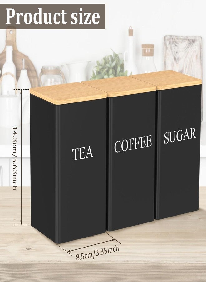 RVEFOT 3 Pcs Coffee Tea Sugar Container Set, 1000 ML Metal Teas and Coffee Canisters Set with Bamboo Lids, Black Canisters Sets for Kitchen,Food Storage Container Jars for Kitchen Counter Storage (Black) - Image 4